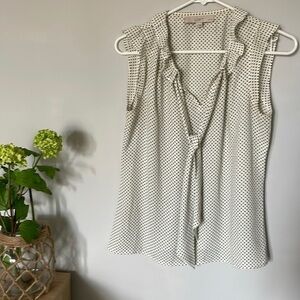 Ann Taylor loft blouse petite small white polka dot​